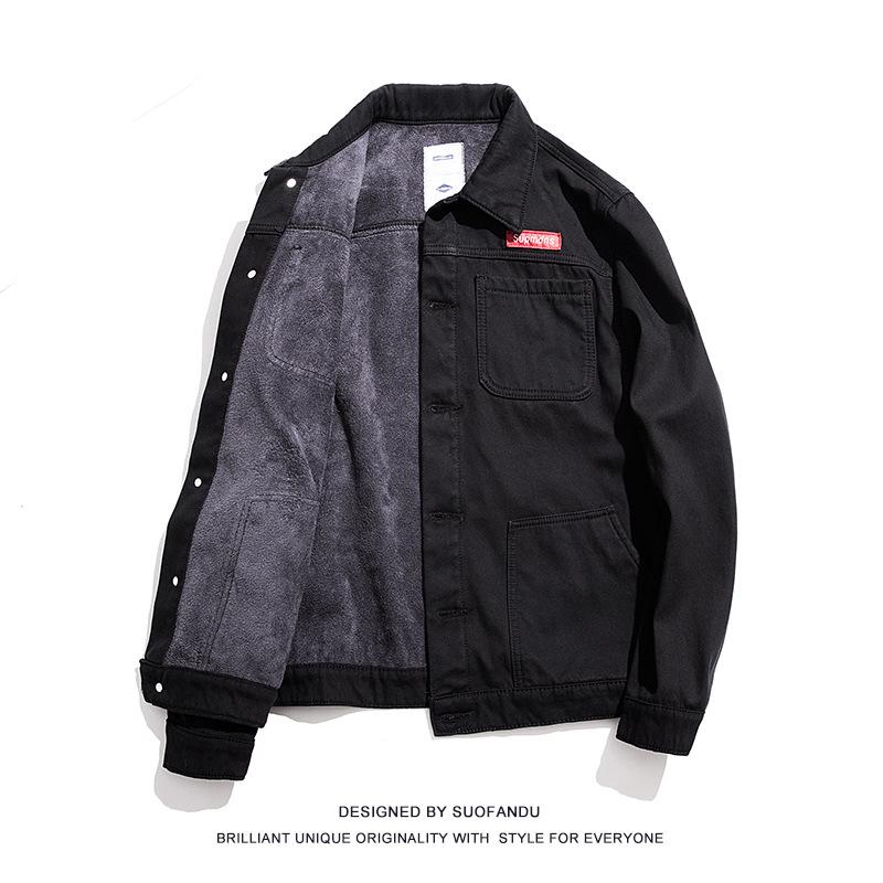 «Мужская зимняя джинсовая куртка с бархатной подкладкой — японская ретро-рабочая одежда, корейский стиль, размер плюс, повседневный плотный верх»