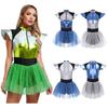 Womens Space Cadet Jumpsuit Flared Sleeve Front Zip Closure Sequined Tulle Skirt Attached Boyshorts Astronaut Cosplay Bodysuit