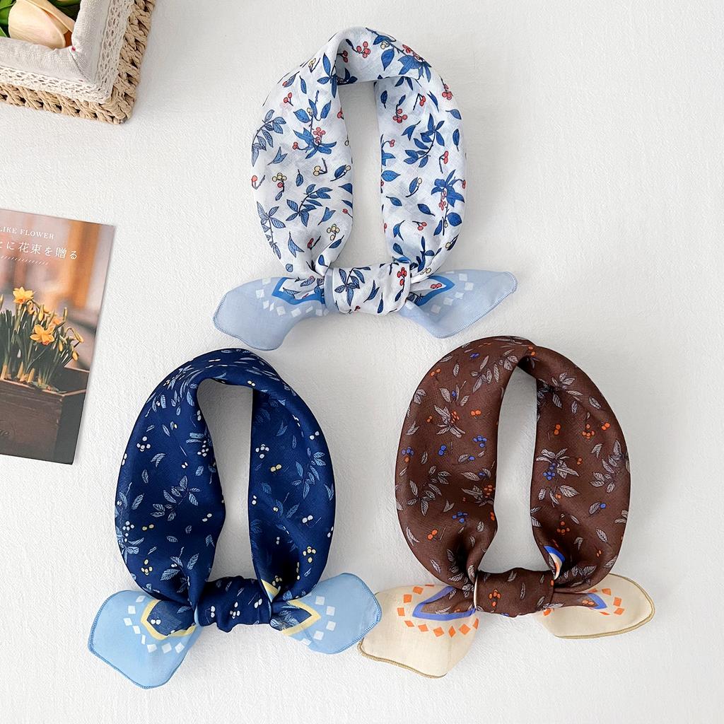 Retro floral cotton and linen small square scarf women's fashion foreign style multi-functional headscarf summer decoration neck protection silk