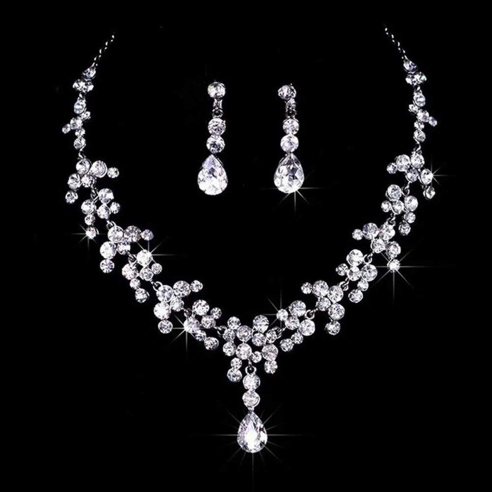 Хрустальные камни, серебряный цвет, стразы, свадебные наборы, ожерелье, серьги, тиара, комплект ювелирных изделий для женщин, подарок