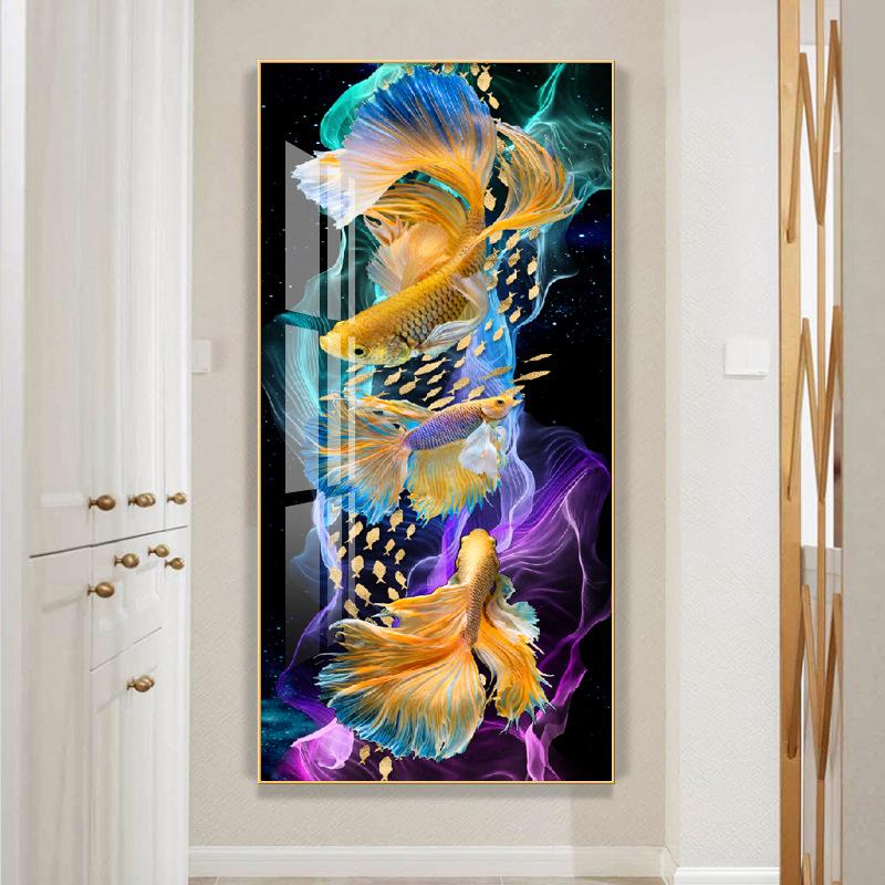 Китайский стиль настенный художественный принт абстрактный плакат с изображением животных красочный Lucky Koi Fish Холст Картина Роскошный домашний декор для гостиной