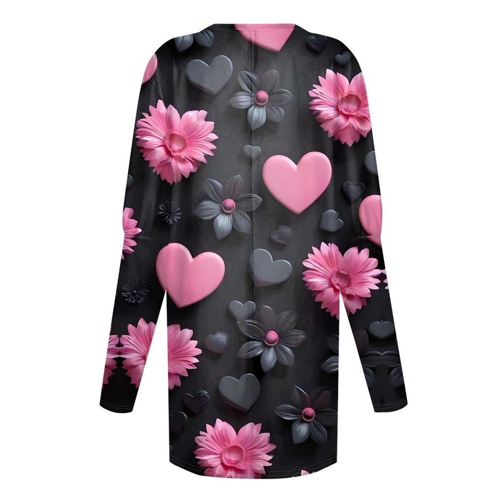 Женский модный повседневный топ с длинным рукавом и круглым вырезом ко Дню святого Валентина с принтом в виде сердца