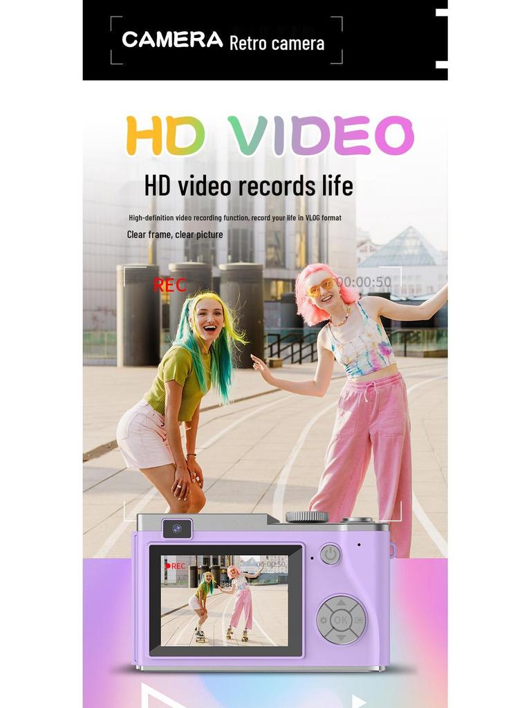 Камера CCD с двумя объективами высокого разрешения: Портативная цифровая видеокамера для студенческих вечеринок и селфи