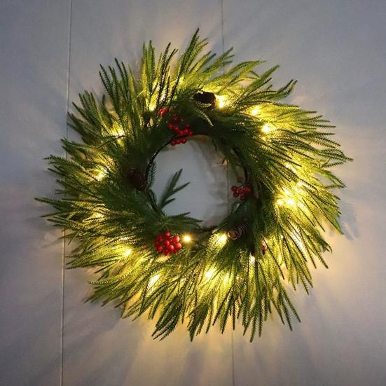 Pre-lit Artificial Christmas Garland with LED Lights Real Touch Winter Greenery Pine Garland with Red Berries for Table Mantle Fireplace Decor