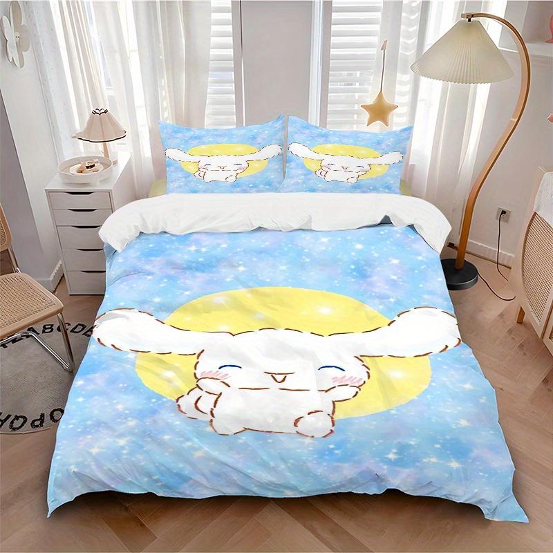3pcs Shiny Cinnamoroll Sanrio Bedding Set - 1 Soft Quilt Cover + 2 Pillowcases, Machine Washable - Suitable for All Seasons, Perfect Gift fo