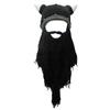Horn Hat Viking Beard Beanie Handmade Knit Big Beard Mask Hat Wig Beard Hats  Costume Accessory