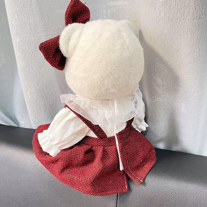 [Cloth Only] the Retro Style Clothes for 30cm Plush  Dolls,Retro-collared Red-patterned Strappy Dress.