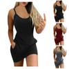 Women's Summer Casual Fashion Solid Color V Neck Pocket Sling Strap Dress