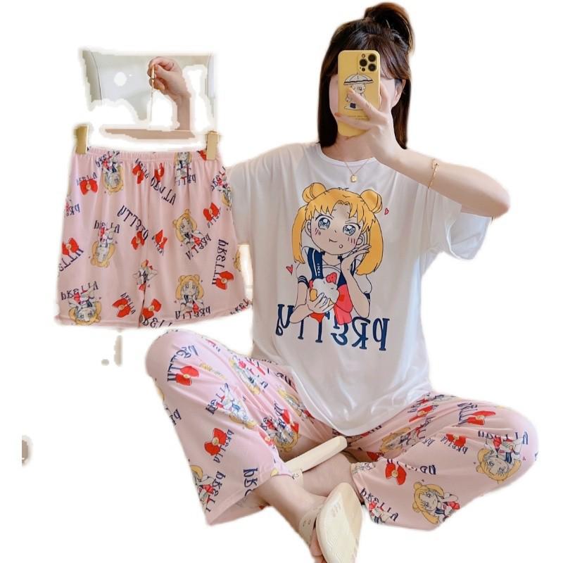 Комплект женской пижамы в клетку из шелка в корейском стиле - Домашняя одежда с длинным рукавом для весны и осени