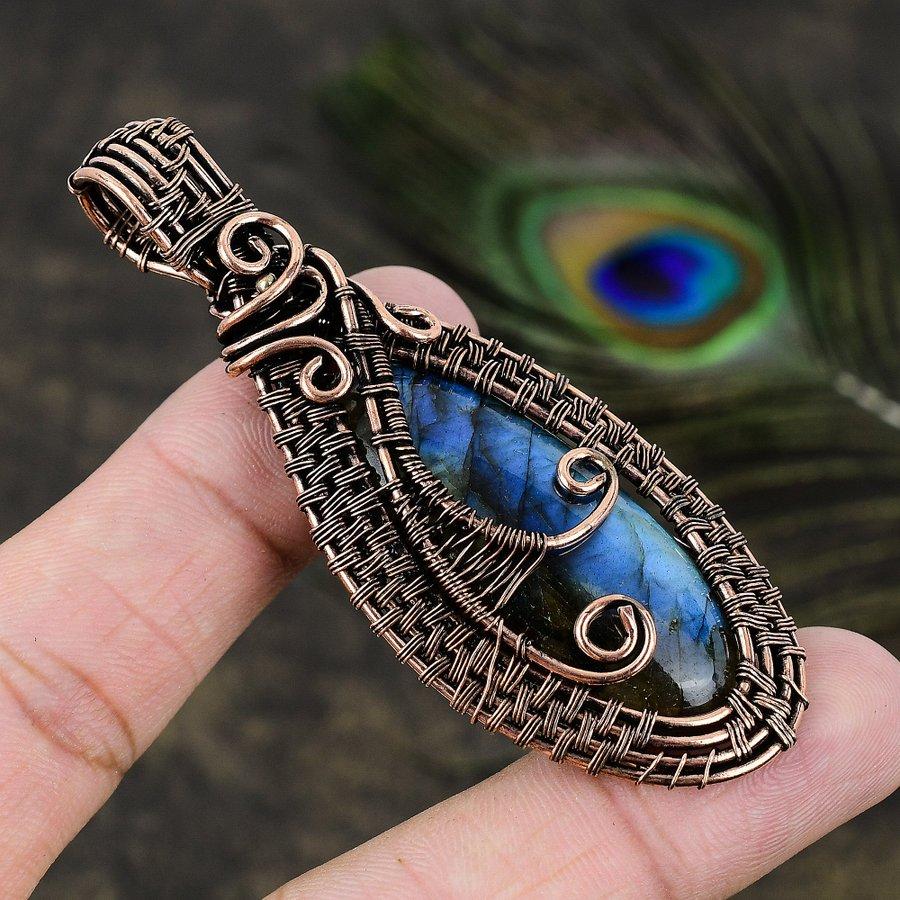 Labradorite Handmade Copper Wire Wrap Jewelry Pendant 3.07 H5R91