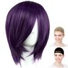 CaseEden Cosplay Wig, Short, 35cm, Heat-Resistant, Dark Purple, Includes 2 Wig Nets