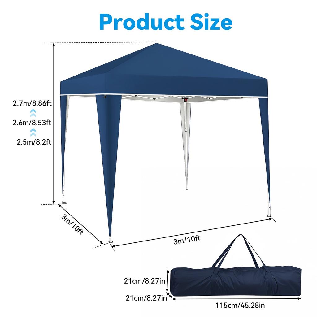 3M x 3M Instant Canopy Tent, Pop Up Canopy with One Push Setup, Sun Shelter