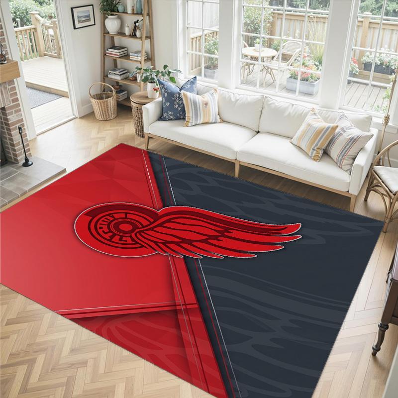 Detroit Red Wings Design Crystal Velvet Carpet Cozy Non?Slip Printed Rug For Bedroom Living Room Entrance