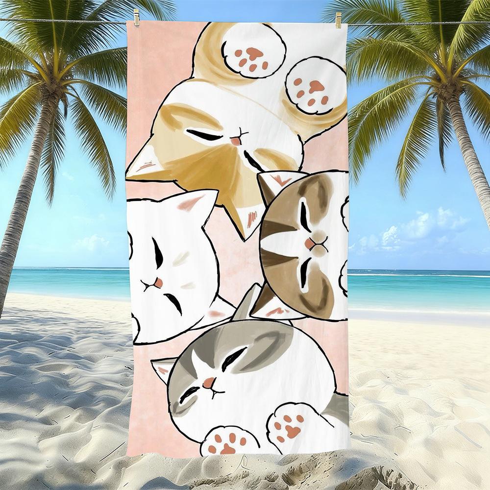 Cute Kitten Printed Microfiber Sand-Free Beach Towel Quick Dry Absorbent Bath Towel