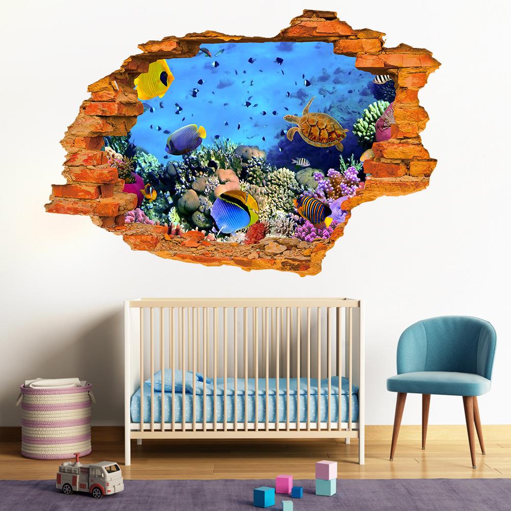 За пределами сломанной стены морской мир 3d виниловые наклейки для гостиной спальни украшения дома плакат настенные наклейки