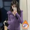 Womens Slim Fit Hooded Zip-Up Sweatshirt Purple Korean Style Casual Yoga Top