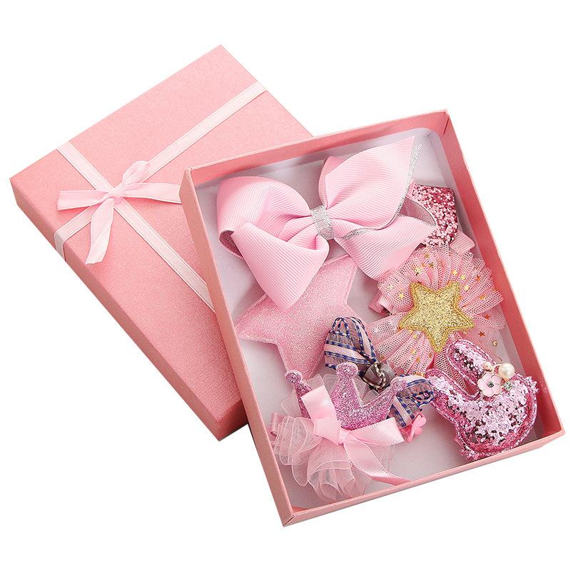 10PCS/Set Cloth Art Hair Ties Hair Clips Headband Girls Kids Hair Accessories Gift Box HairPin Set Baby Cartoon Headwear