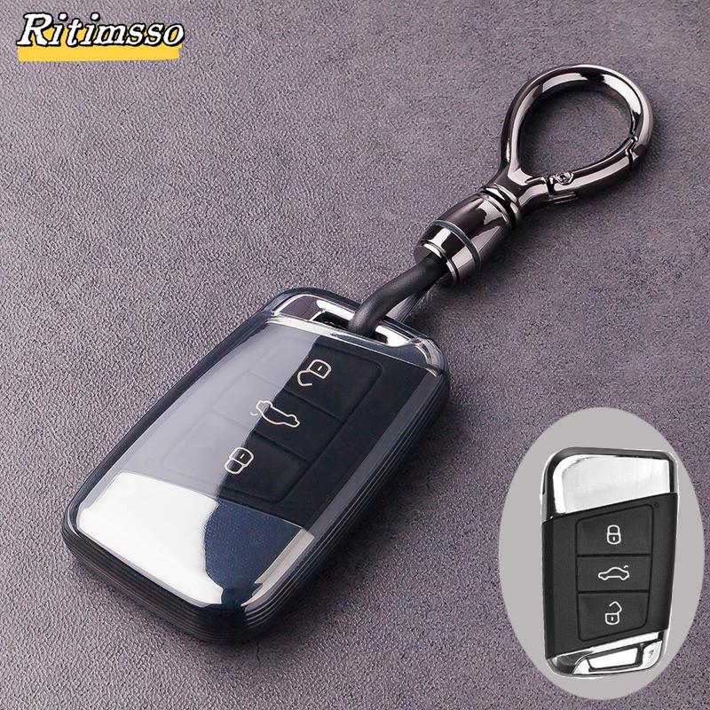 New Transparent TPU Car Key Case Cover Bag for VW Volkseagen Passat B8 Magotan for Skoda Superb A7 Kodiaq Seat Shell Fob