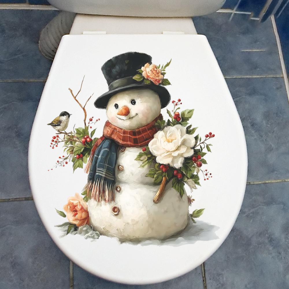 Раскрашенный Рождественский Снеговик Цветы Фрукты Птицы Праздничное Украшение Дома Наклейки на Стену