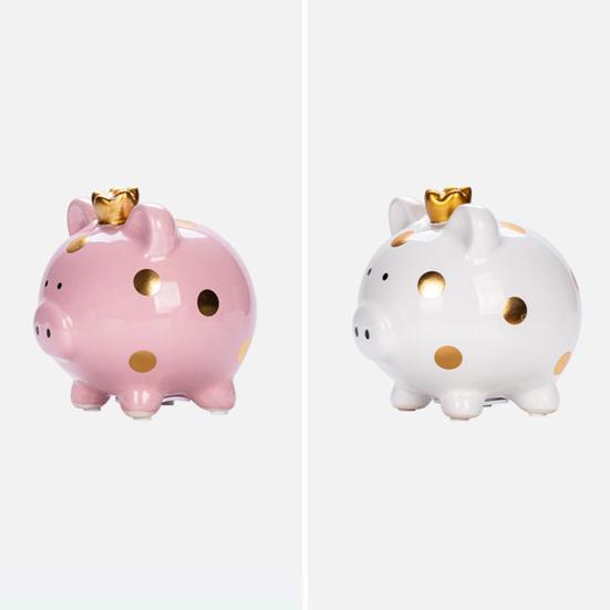 Ceramic Crown Pig Piggy Bank Golden Dot Cartoon Pig Coin Money Bank