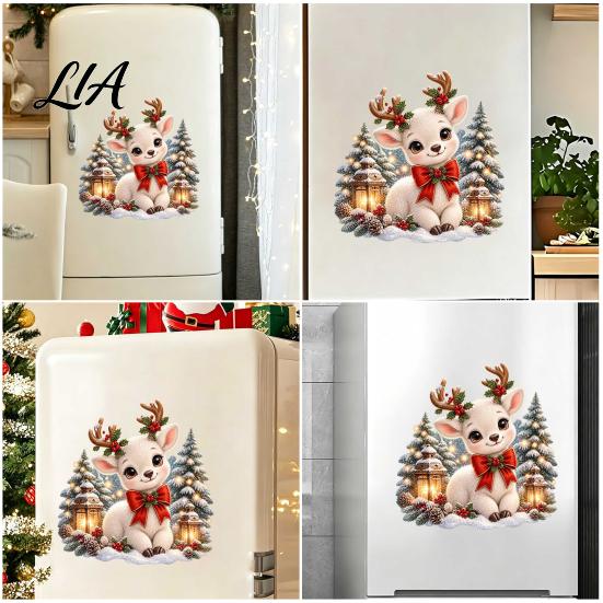 Seasonal Home Wall Ornaments Christmas Deer Sticker, PVC Waterproof Animal Decal, Peel and Stick Removable Tree Stickers Art Decor for Holiday Living