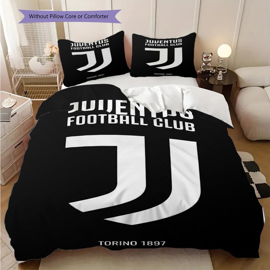 Juventus Black Emblem Three-piece set (1 * duvet cover + 2 * pillowcase, without core) Soft and comfortable Bedding set Christmas birthday gift