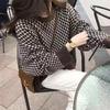 Женский осенне-зимний пуловер с длинным рукавом и круглым вырезом, клетчатый вязаный свитер-топ
