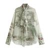 24 Spring New Arrival Fashion Style Women's Clothing Casual Loose Bowknot Decoration Print Shirt Tops 2356008 330