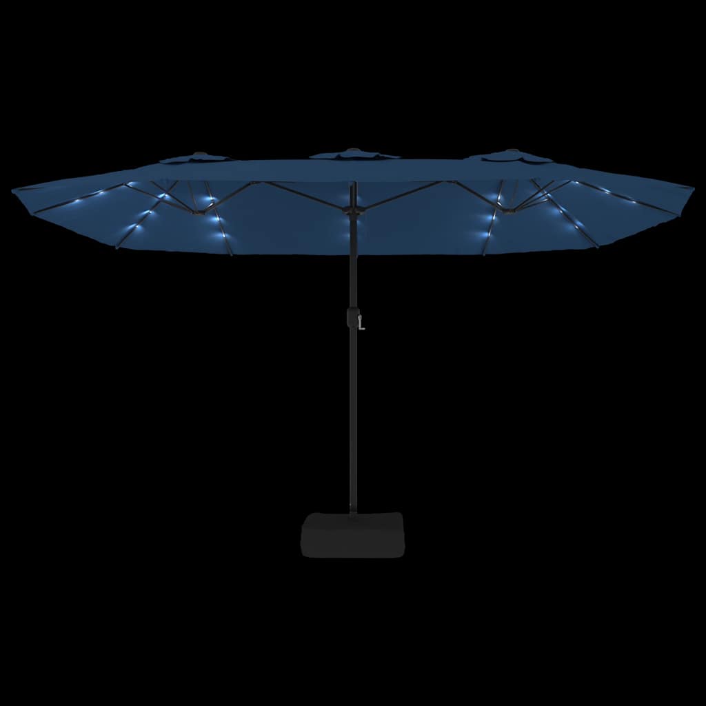 Double Sun Umbrella with LED Lights Azure Blue 449 x 265 cm