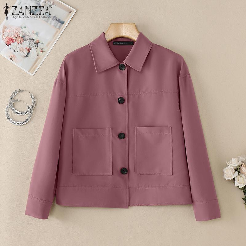 ZANZEA Женская свободная повседневная блузка с отложным воротником и длинным рукавом