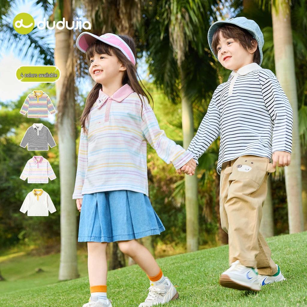 Детская футболка-поло Dudu Home 100% хлопок - Весенняя новинка: Мальчики и девочки с длинным рукавом