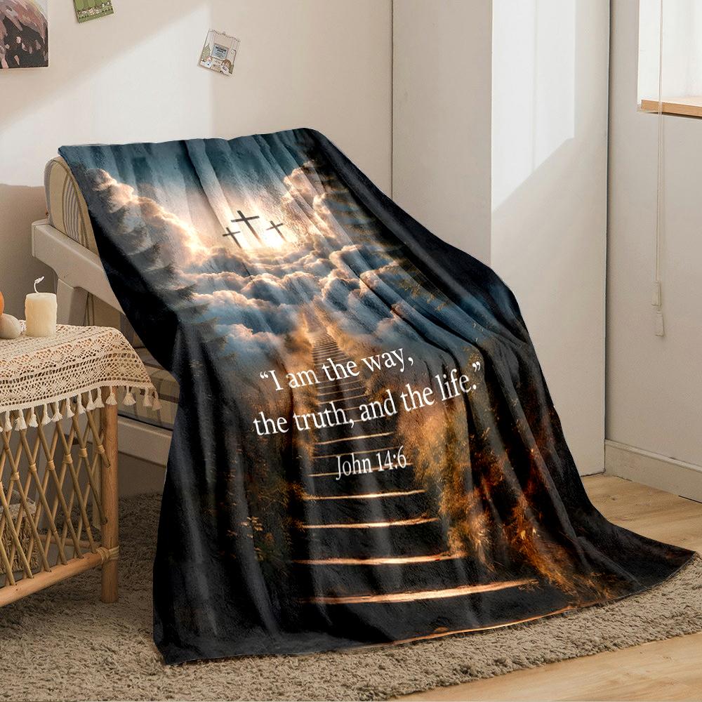 Heavenly Path with Three CrossesFlannel blanket for bedroom, living room, sofa, and nap
