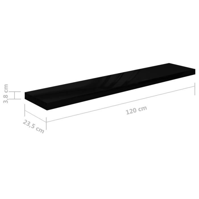 VidaXL Étagère murale flottante Noir brillant 120x23,5x3,8 cm MDF