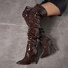 Sexy Pointed Toe Zip Patent Leather  Thigh High Over The Knee Boots Women Party Strip Pole Dance Shoes Autumn Winter Heels
