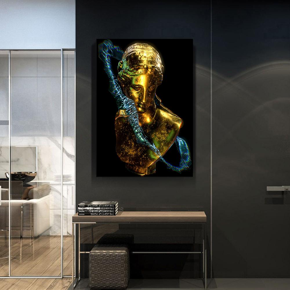 Golden Women Portrait Sculpture Nordic Art Luxury Artwork Abstract Canvas Painting Posters Prints Living Room Wall Pictures Modern Home Decor Cuadros