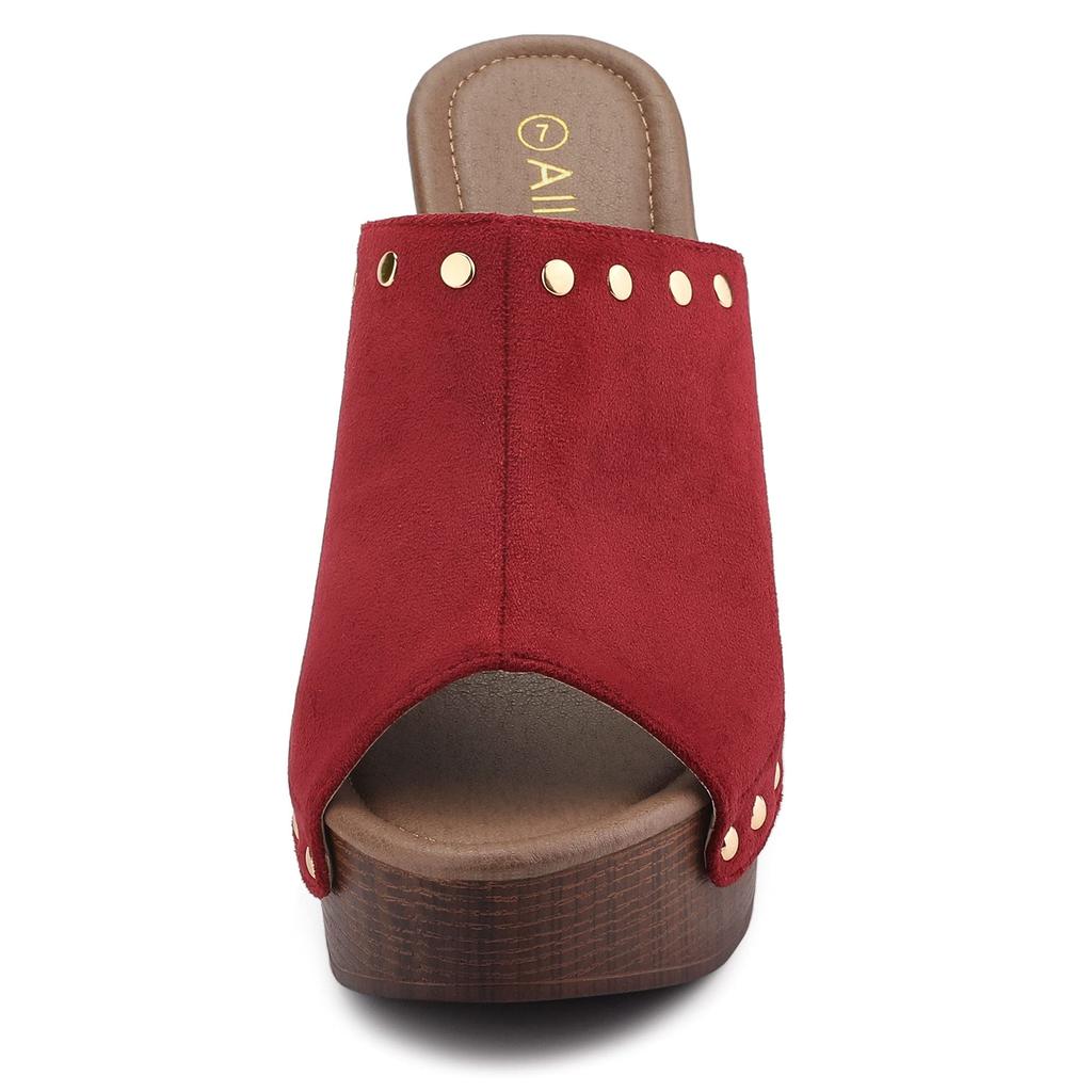 Женские шлепанцы-мюли Allegra K с открытым носком на платформе и толстом каблуке, Красные, Размер 25,5 см
