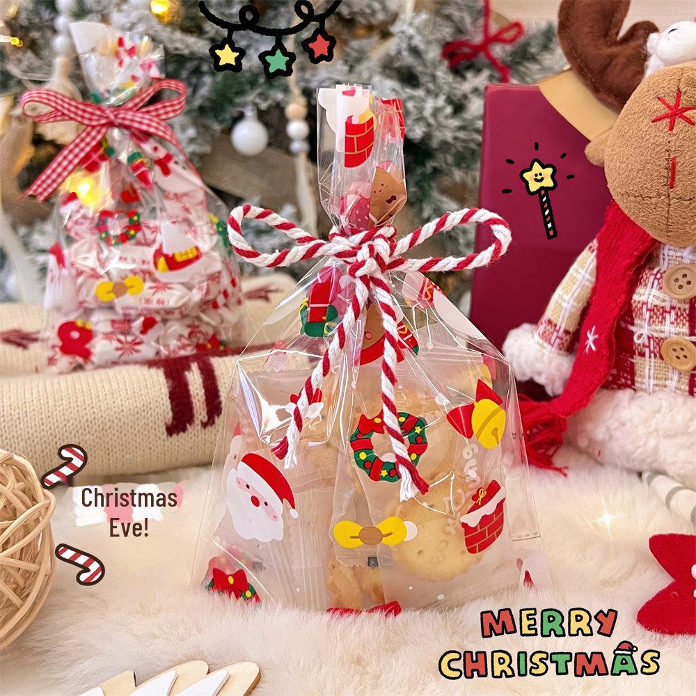 Прозрачный подарочный пакет с яблоками и конфетами на Рождество для пар