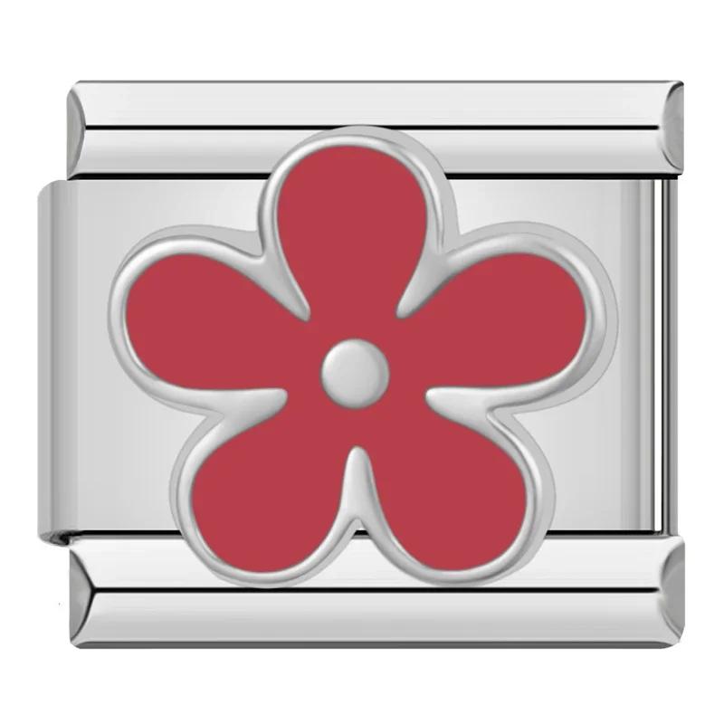 Hapiship 2024 женские красные глазурованные цветочные сердечки Kiss Me подвески итальянские звенья подходят для браслета из нержавеющей стали 9 мм изготовление ювелирных изделий ZH003