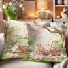 1Pc Easter Decor Bunny Egg Flower Pillowcase Cute Funny Brown Pink Green Soft Comfortable Double Sided Printed Spring Decor