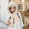 Autumn and Winter Plush Hat, Women's Large Head Circumference, Windproof Ear Protection Scarf, Integrated Hooded Thickened Warm Wool Hat