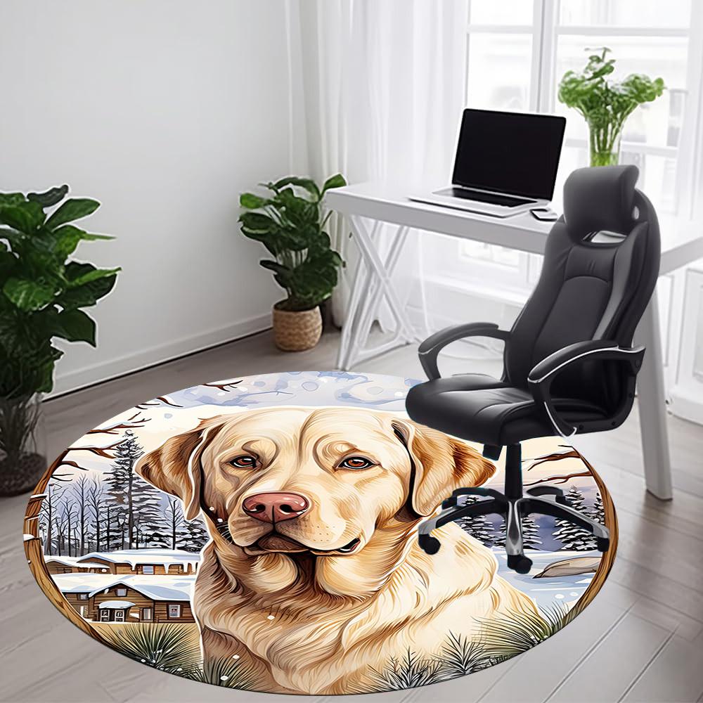 1PC Winter Dog Office Round Area Rug, Mat Suitable For Office, Under Office Chairs Bedroom Living Room Home Decor, Room Deco