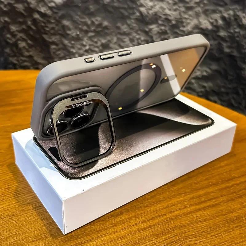 Для Magsafe Stand Glass Lens Protector Case для iPhone 16 15 14 13 11 12 Pro Max 16 Plus Роскошная магнитная противоударная задняя крышка