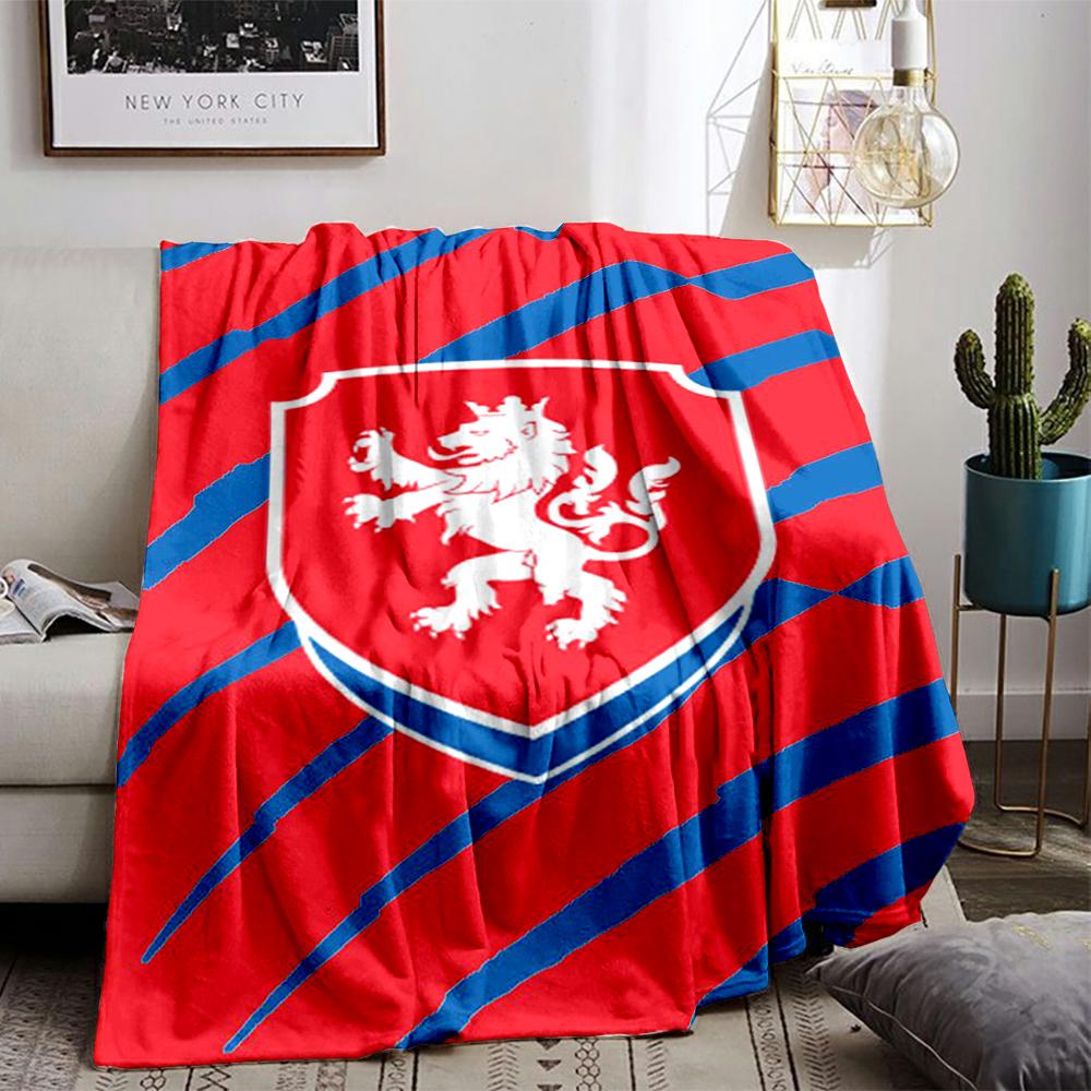 Red Lion Emblem on Striped Keep warm -Flannel blanket for bedroom, living room, sofa, and nap