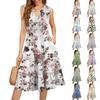 Женские летние повседневные платья без рукавов с V-образным вырезом и плиссированными оборками в винтажном стиле с цветочным принтом