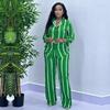 African Fashion Stripe Two Piece Set Women Spring Autumn Casual Button Long Sleeved Shirt Wide Leg Pants Two Piece Set Women