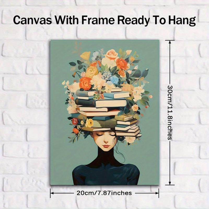 With Frame Chic Girl Reading Book Canvas Art Inspiring Retro Wall Decor for Living Room Bedroom Bathroom and More Perfect Gift Idea