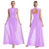 Women Long Dress Lyrical Modern Dance Sleeveless Open Back Twist Sheer Mesh Overlay Leotard Praise Liturgical Dancewear