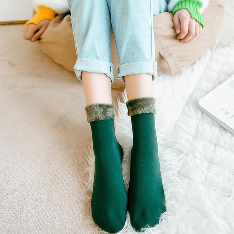 Женские/мужские зимние теплые утепленные термоноски, шерстяные кашемировые снежно-черные кожаные бесшовные носки, бархатные мягкие ботинки, носки для сна