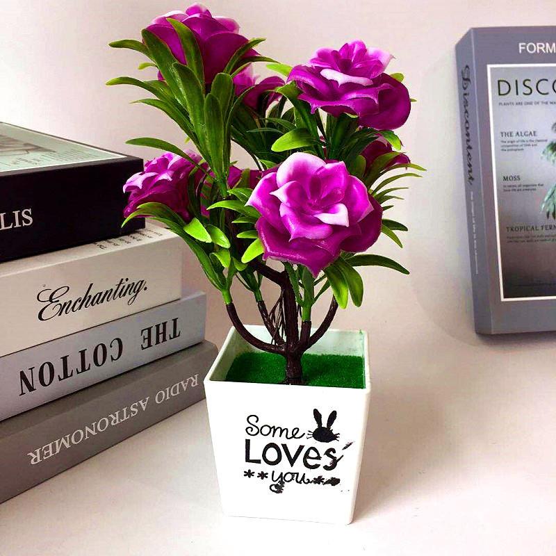 Artificial Rose Plant Decor With Plastic Construction For Home And Office Beautification