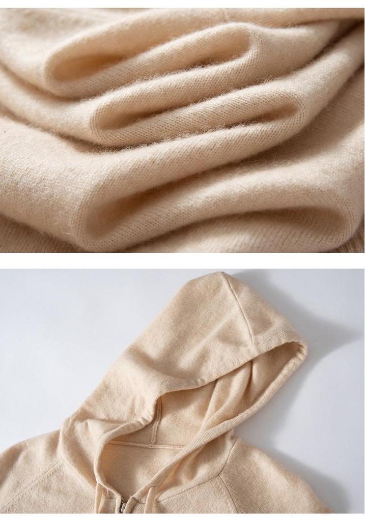 2025 Autumn Women's College Style Cashmere Hooded Cardigan Sweater with Zipper